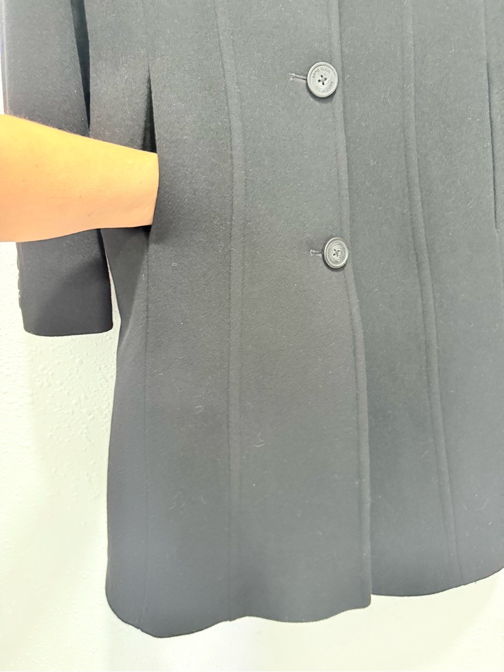 Anne Klein wool nylon cashmere blend Black Single-Breasted Pea Coat 2 - Picture 9 of 15